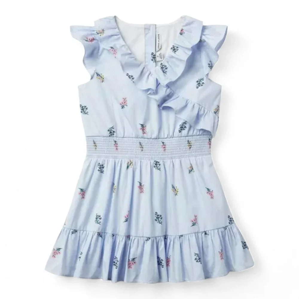 Jane and Jack Floral Striped Ruffle Dress Girls Size 3 Blue Cotton